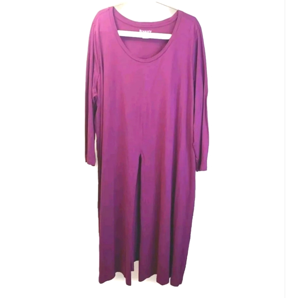 Roaman's Lounge Long Dress Woman Plus 3X 30W 32W Jersey Purple Front Slit Nwot